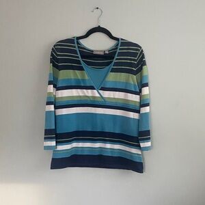 Croft & Barrow Navy and Green Striped Top